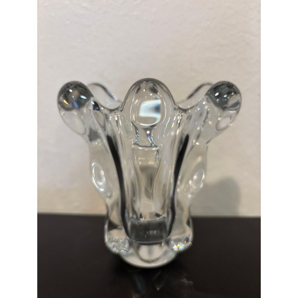 Vintage 1950s Art Vannes France Clear Crystal Splash Vase 6”